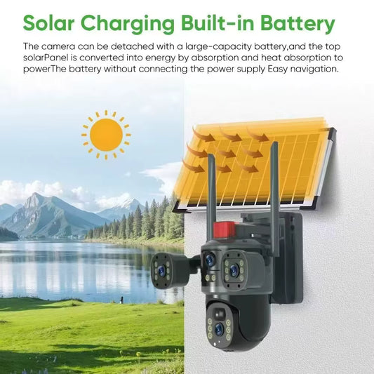 Caméra de Sécurité V380 4G PTZ – 12 MP, Triple Objectifs, Vision 360°