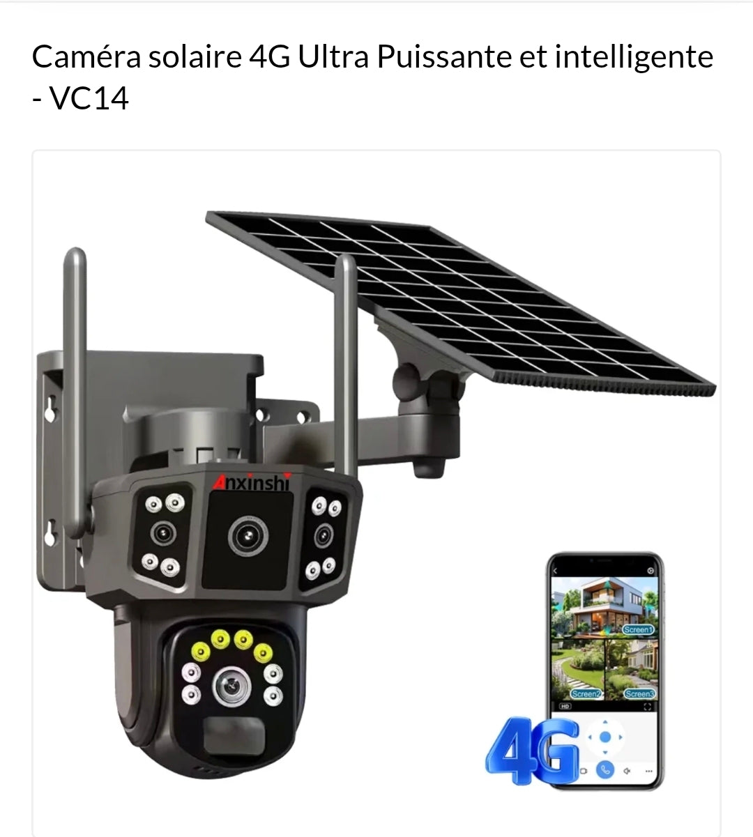 Caméra de Sécurité VC14 4G PTZ – 12 MP, Triple Objectifs, Vision 360°