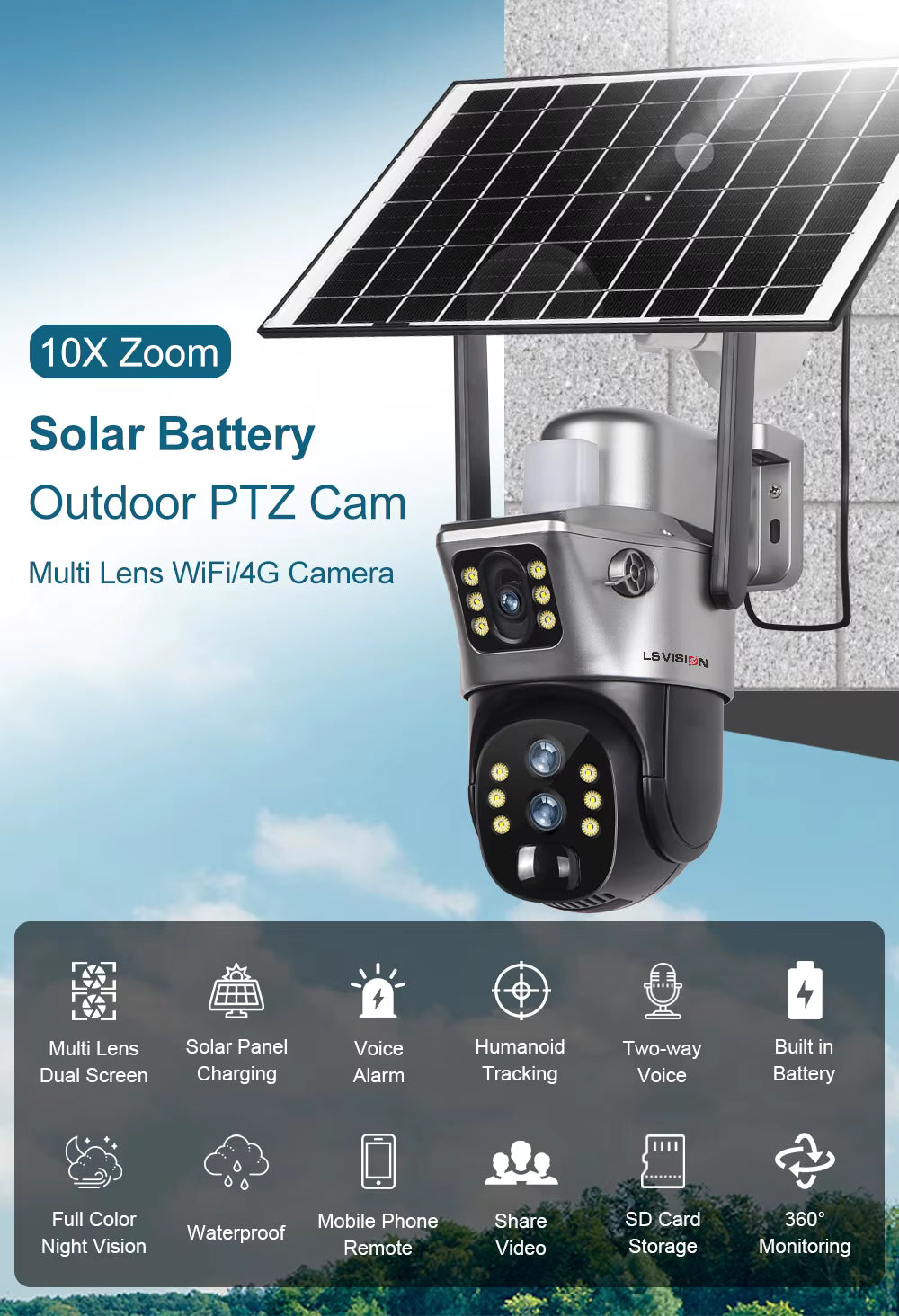 Caméra Solaire 12 MP 4G – Zoom Hybride 10× &amp; Suivi Automatique 6K
