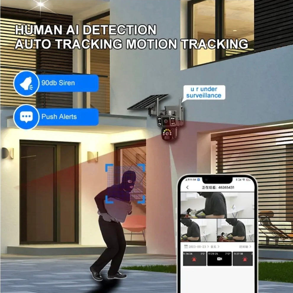 Caméra de Sécurité VC14 4G PTZ – 12 MP, Triple Objectifs, Vision 360°