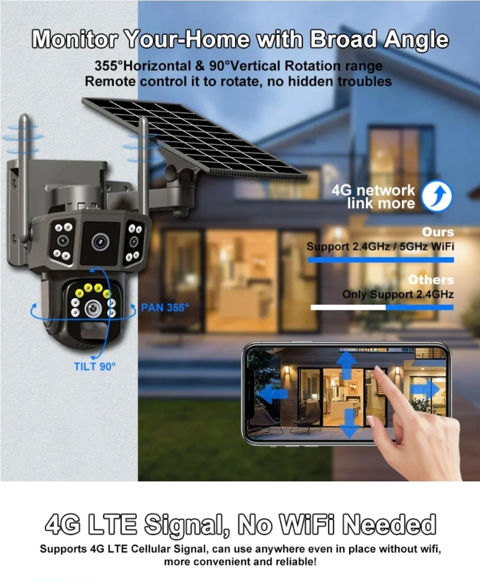 Caméra de Sécurité VC14 4G PTZ – 12 MP, Triple Objectifs, Vision 360°